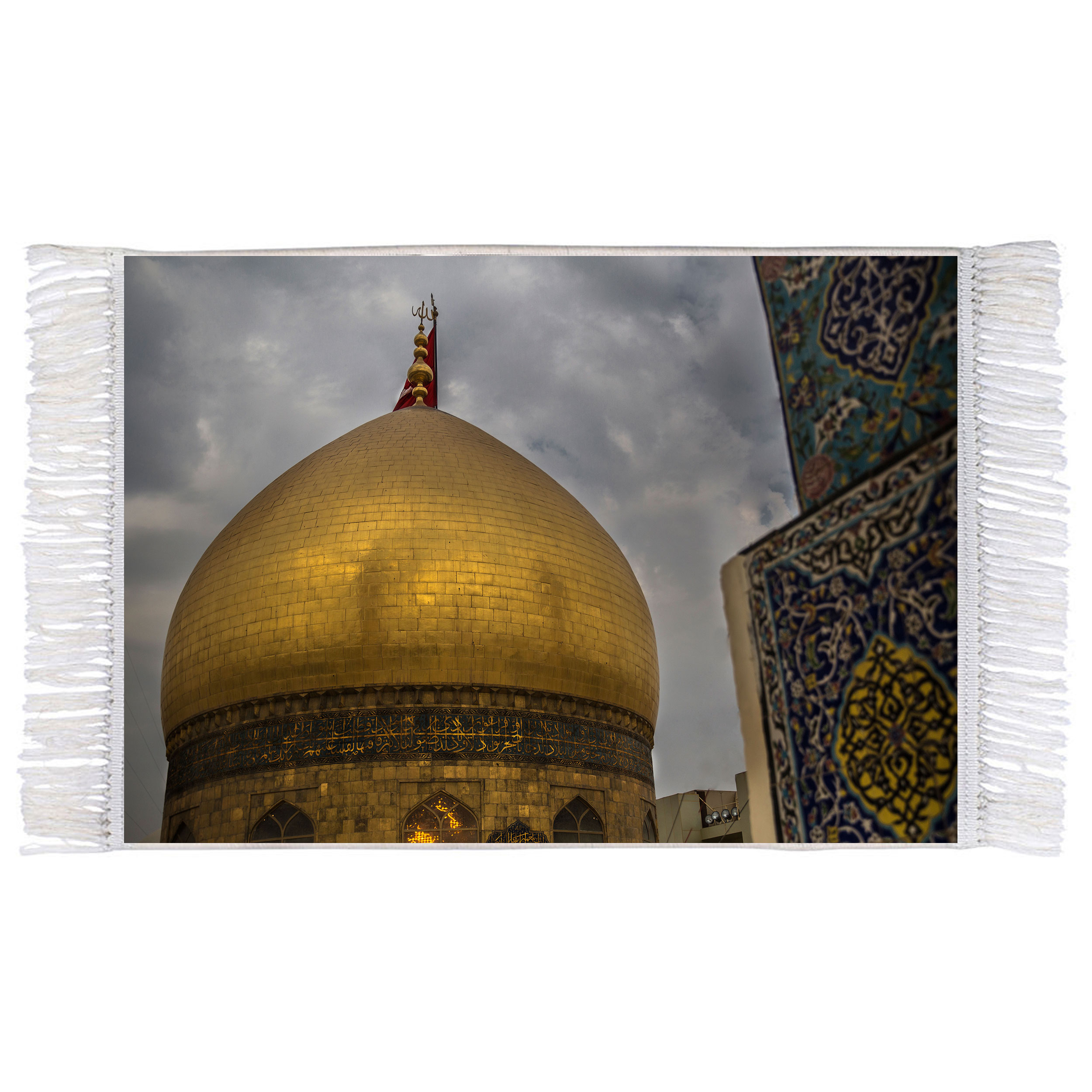 فرش ماشینی دیوارکوب اطلس آبی طرح گنبد حرم امام حسین مدل T2411 
