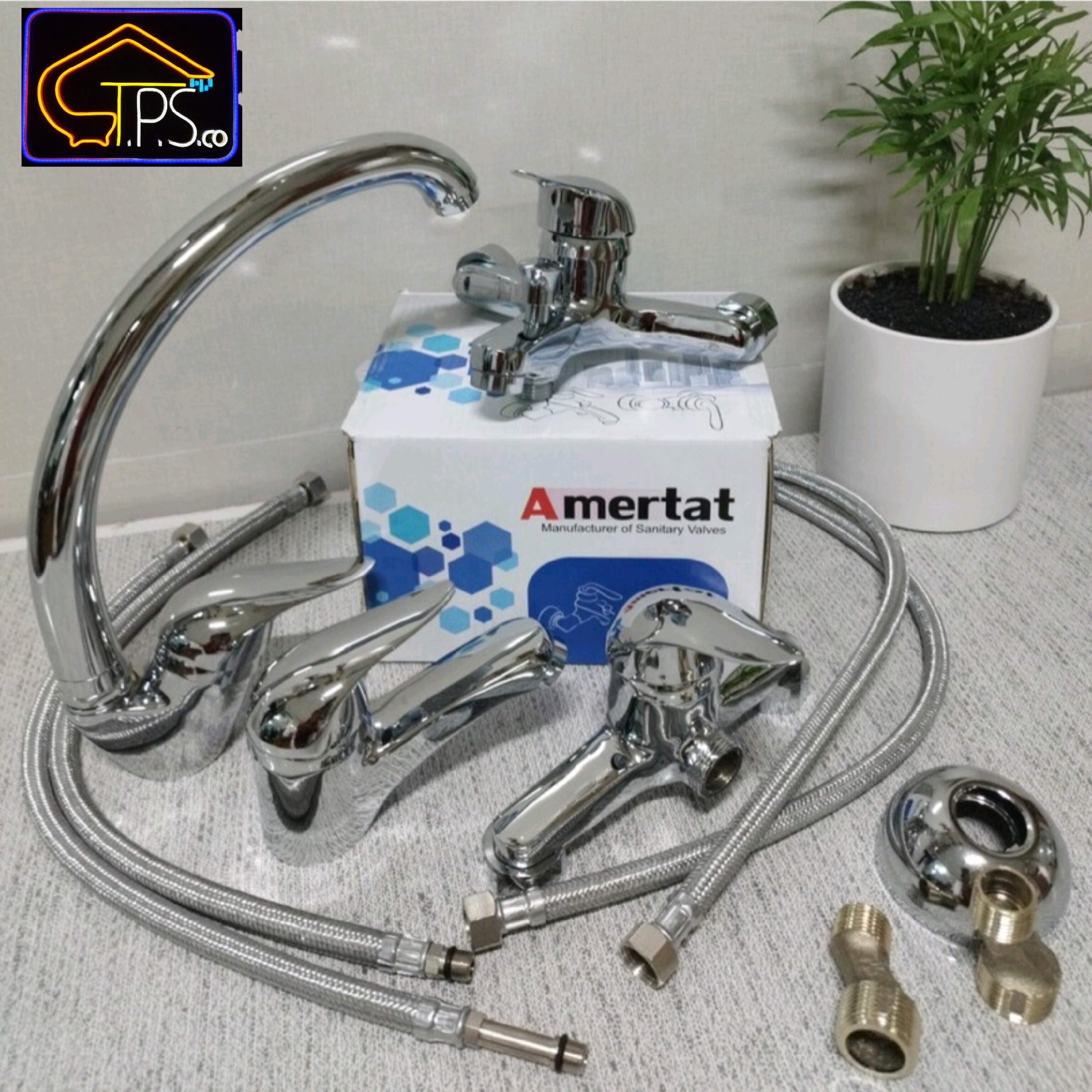  مجموعه شیر آلات بهداشتی 4 تکه برند آمرتات Amertat رنگ کروم