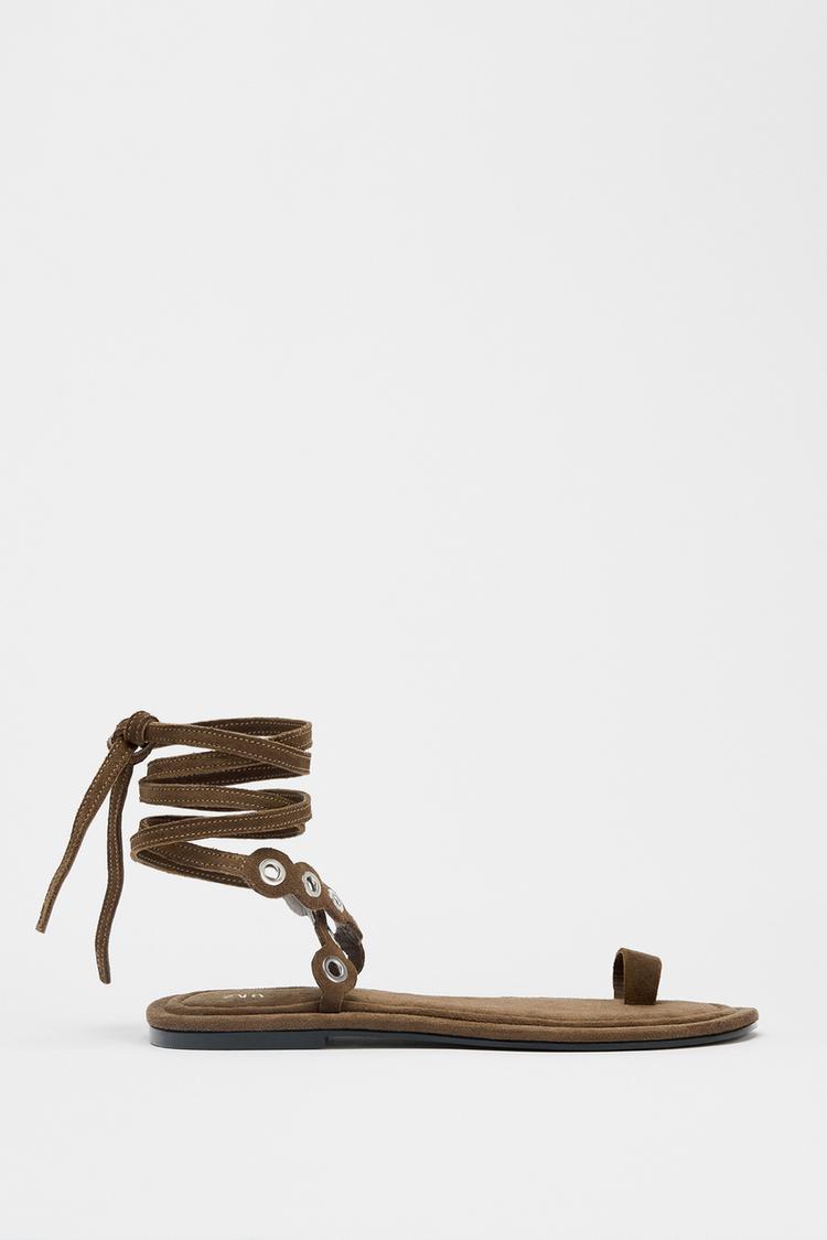صندل چرم فلت زنانه زارا LEATHER SANDALS WITH METAL EYELETS | تهران زارا TehranZara