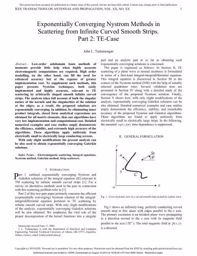 خرید و دانلود نسخه کامل کتاب Exponentially Converging Nystrom Methods in Scattering from Infinite Curved Smooth Strips. Part 2: TE-Case