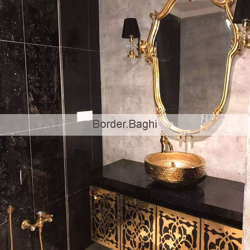 کار اجرا شده کابین روشویی مدل کاوالی مشکی طلایی