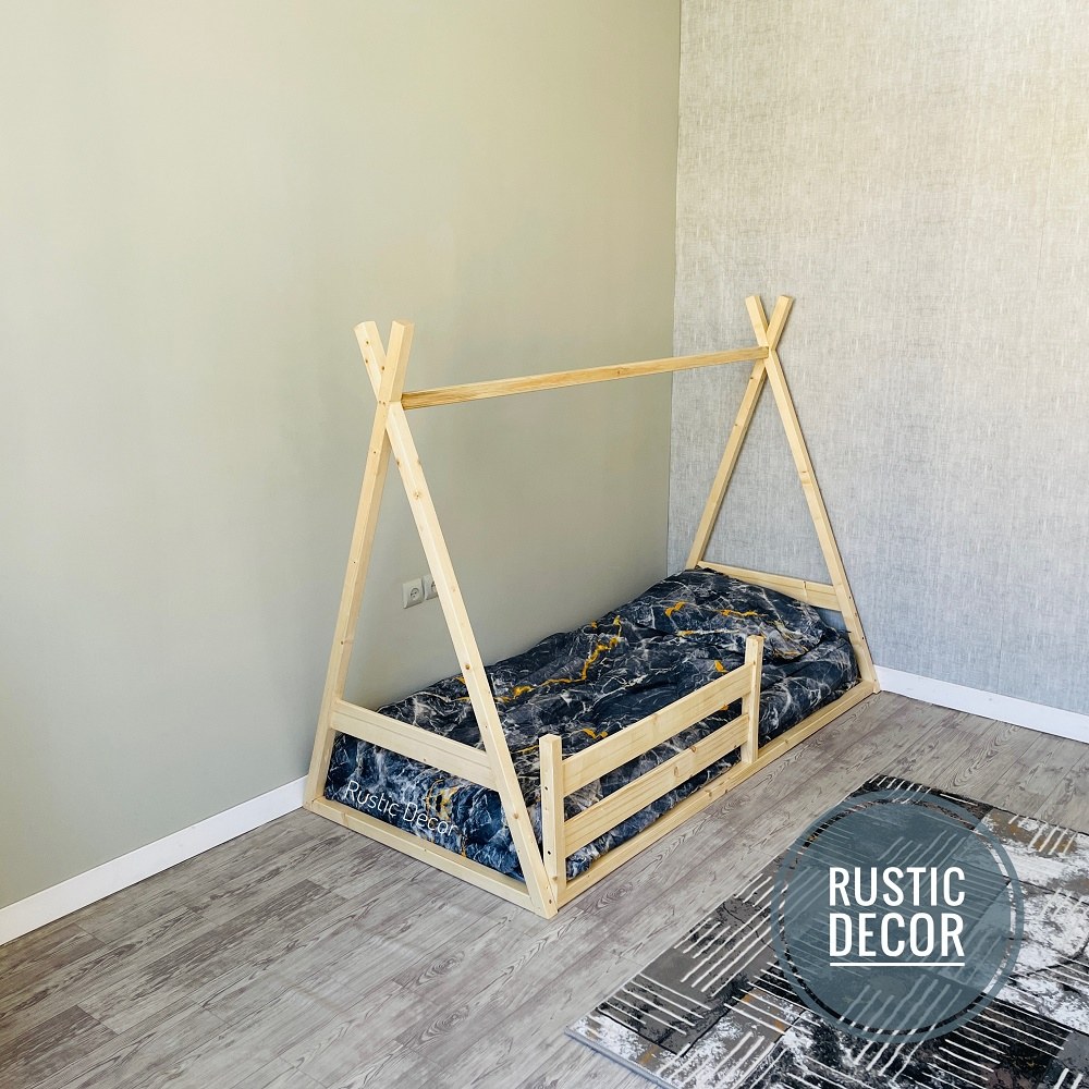 تخت خواب نوجوان  چوبی روستیک دکور مدل سرخپوستی (پس کرایه)