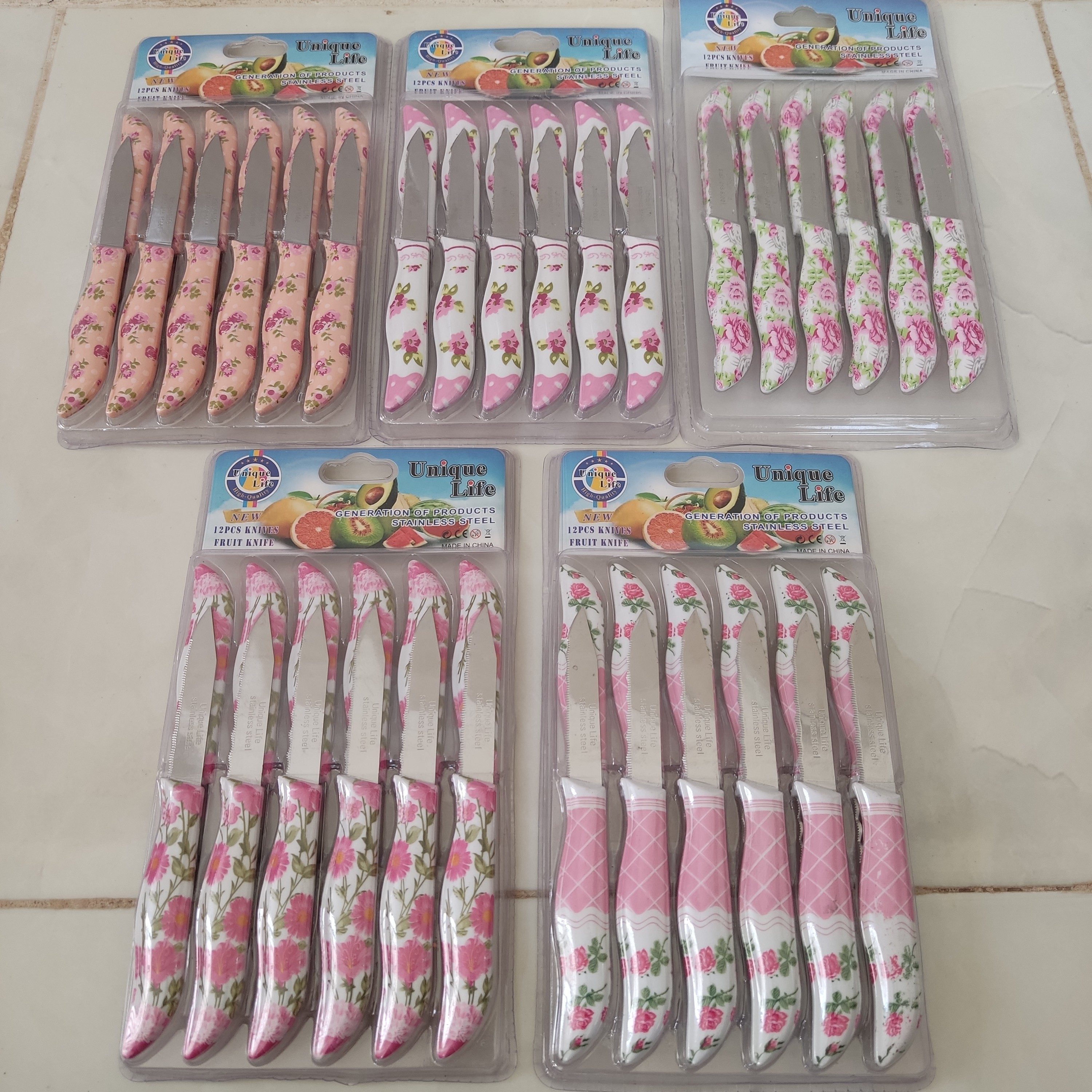 کارد میوه خوری 12عددی اره ای مارک یونیک لایفUnique life  (چاقو ) تیغه ثابت طول16 سانت.