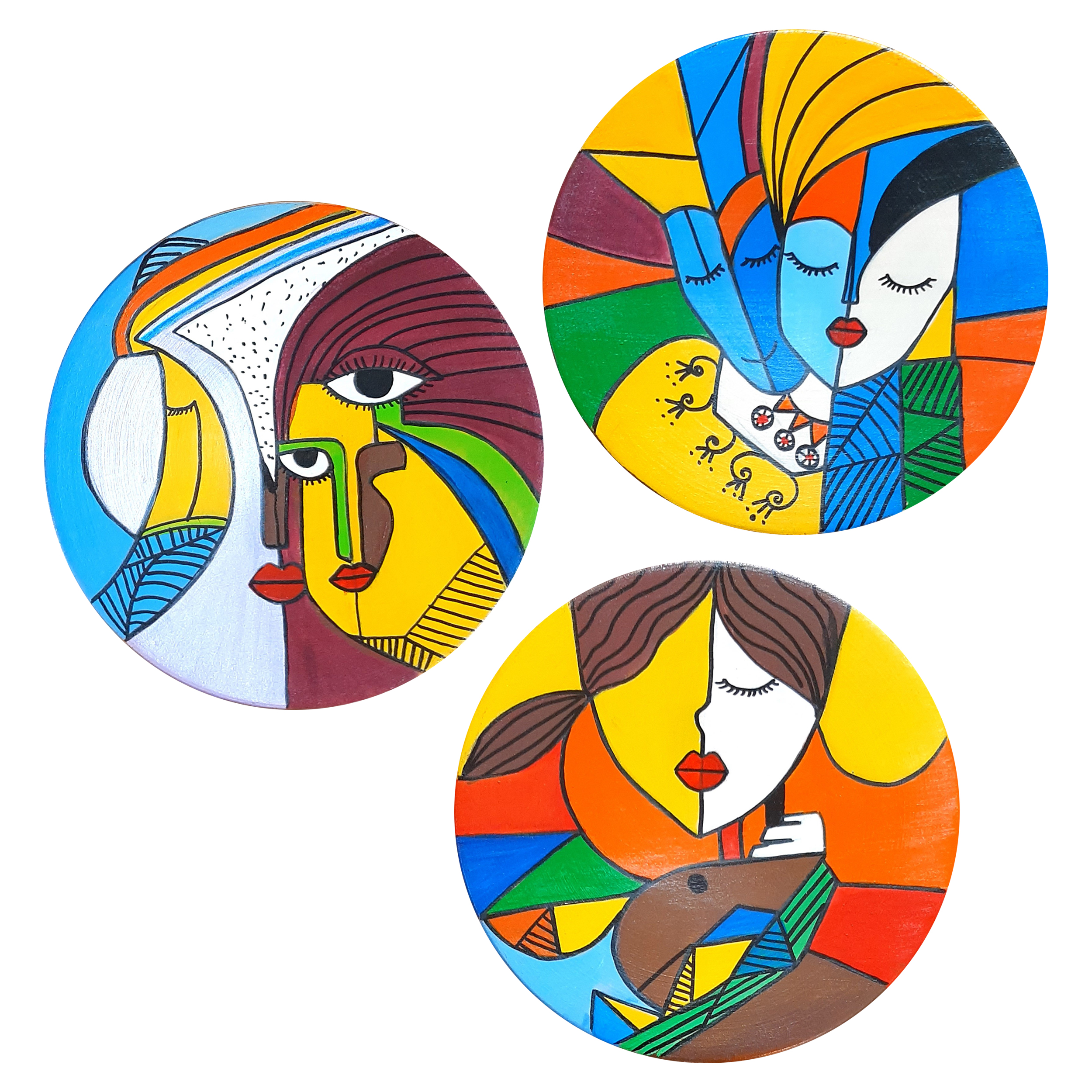 بشقاب دیوارکوب سفالی طرح انتزاعی کد D193-A مجموعه 3 عددی