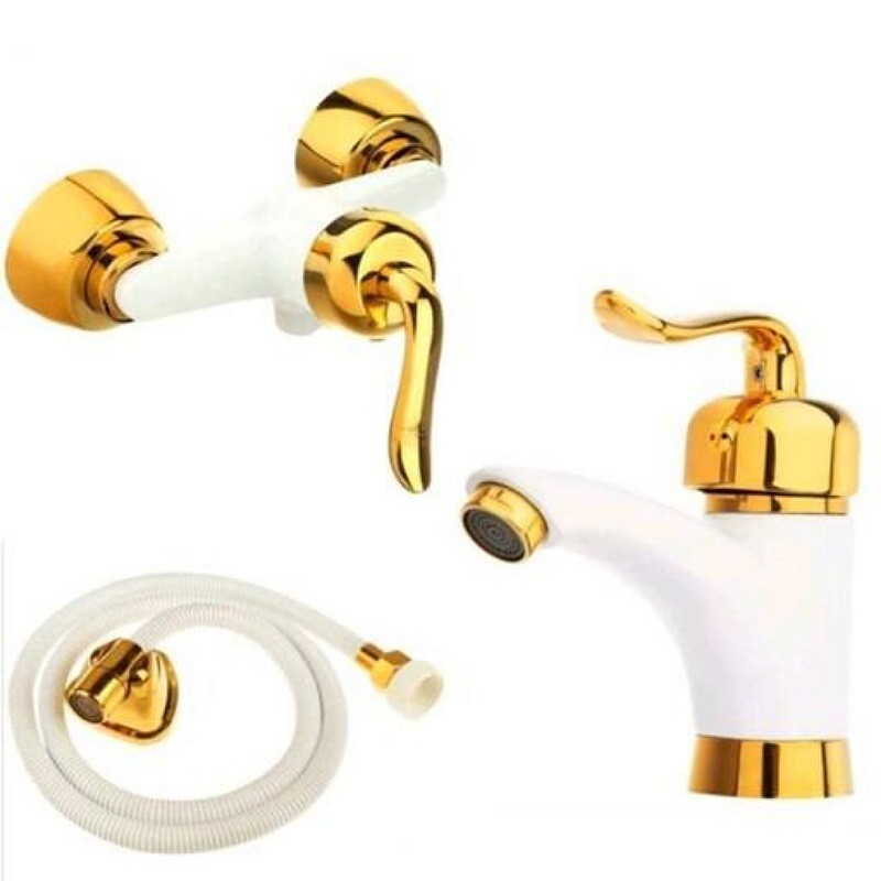 ست سه تیکه شیرالات قاصدک با شیلنگ توالت سفید طلا ارسال (پس کرایه) به عهده مشتری