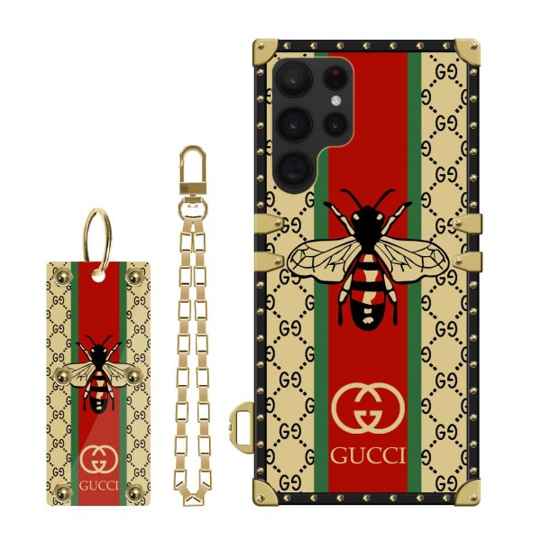 کاور یا قاب صندوقی طرح گوچی مناسب برای گوشی موبایل سامسونگ Galaxy S22 ULTRA به همراه بند آویز