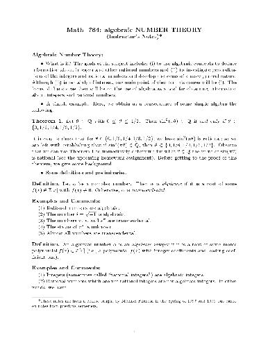 خرید و دانلود نسخه کامل کتاب Algebraic number theory (Math 784)
