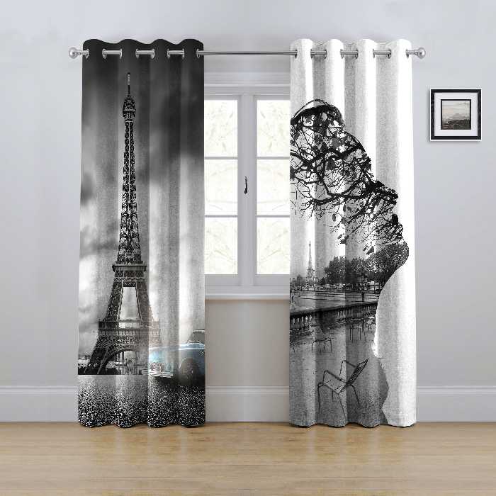 پرده مدل پانچی طرح برج ایفل سایز 280x145 سانتی متر