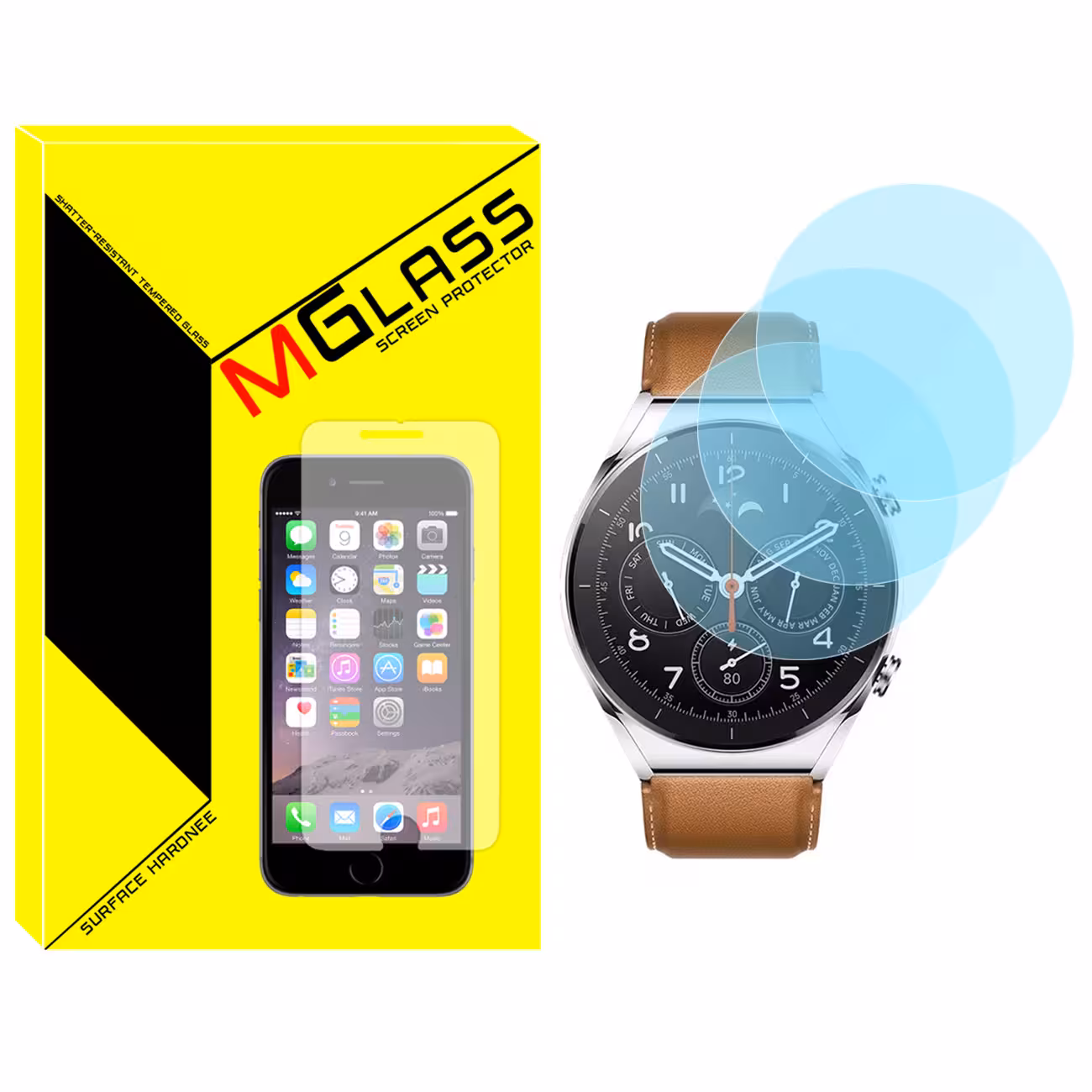محافظ صفحه نمایش شیشه‌ای ام گلس مدل SH-MG مناسب برای ساعت هوشمند شیائومی Watch S1 بسته سه عددی