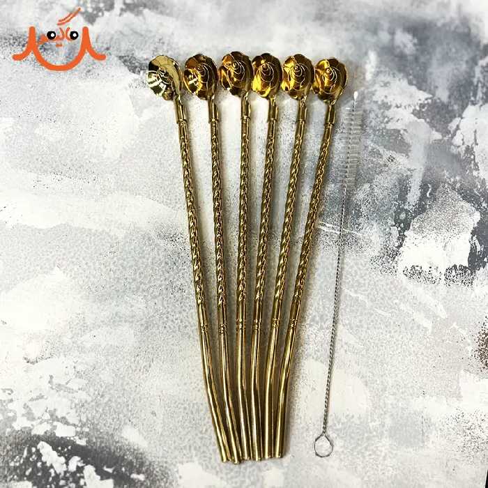 قاشق شربت نی دار استیل فالکون رنگ طلایی