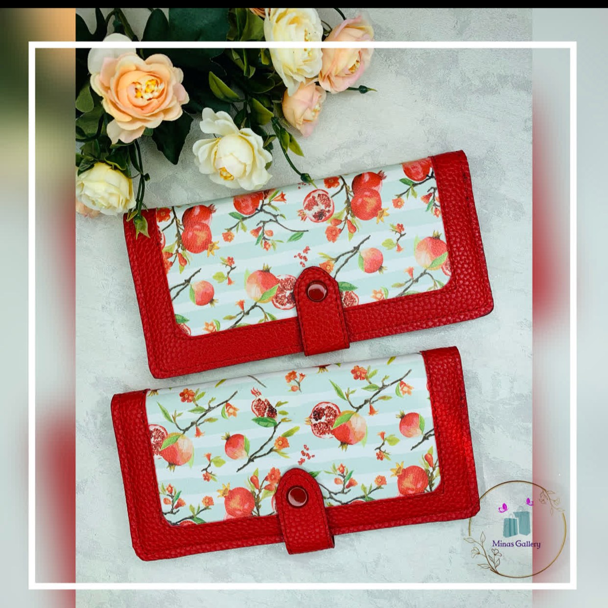 کیف پول چرم  - طرح انار یلدا ( کد 301 )