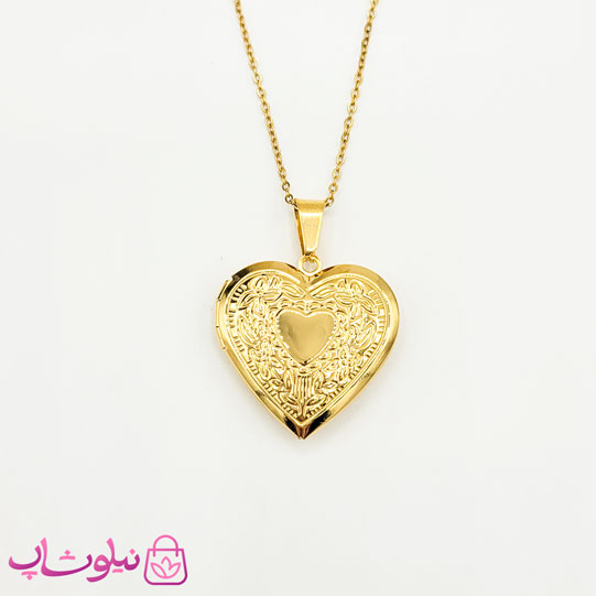 گردنبند لاکت عکس مدل قلب طلایی طرحدار کد 95