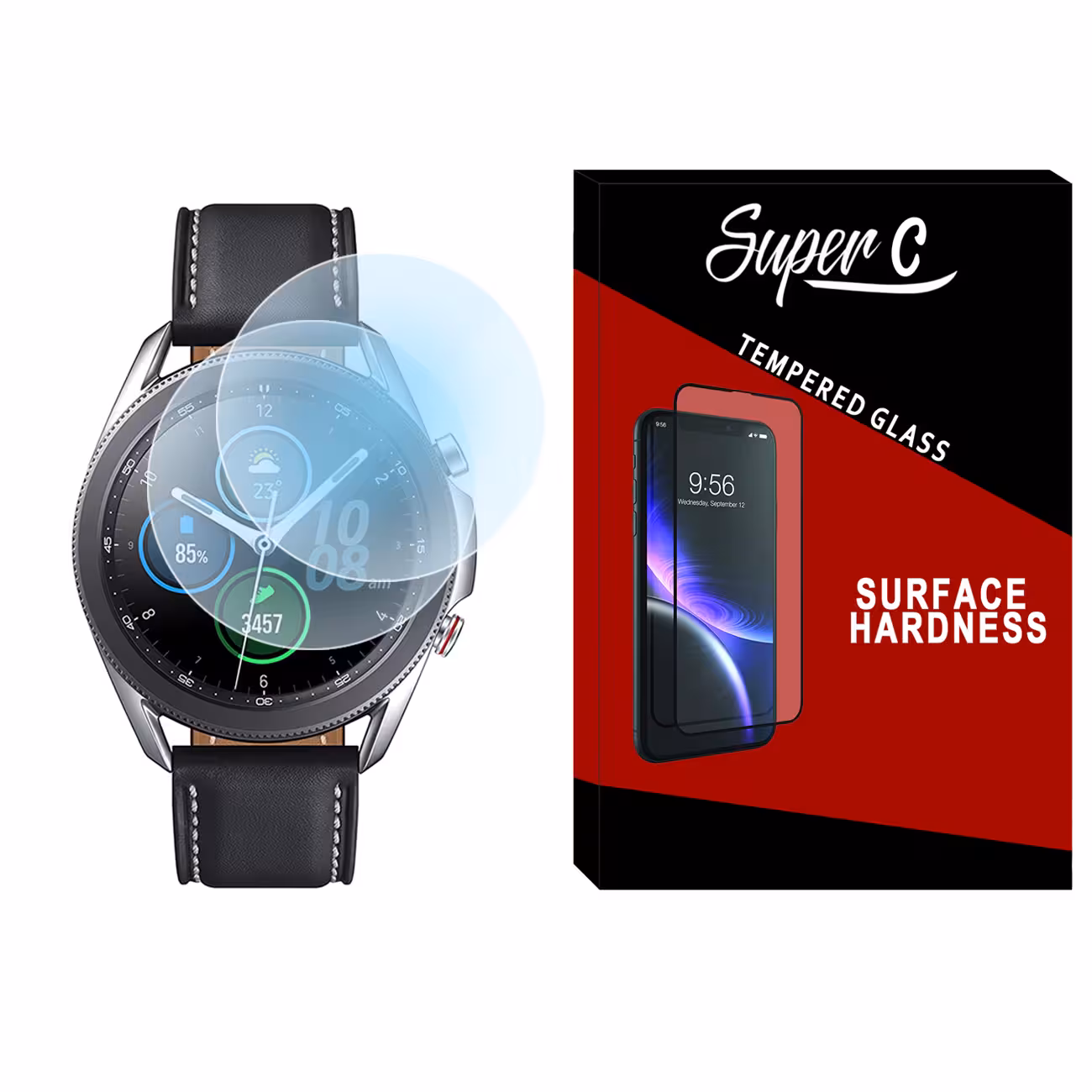 محافظ صفحه نمایش شیشه ای سوپرسی مدل SH-SC مناسب برای ساعت هوشمند سامسونگ Galaxy Watch 3 41mm بسته دو عددی