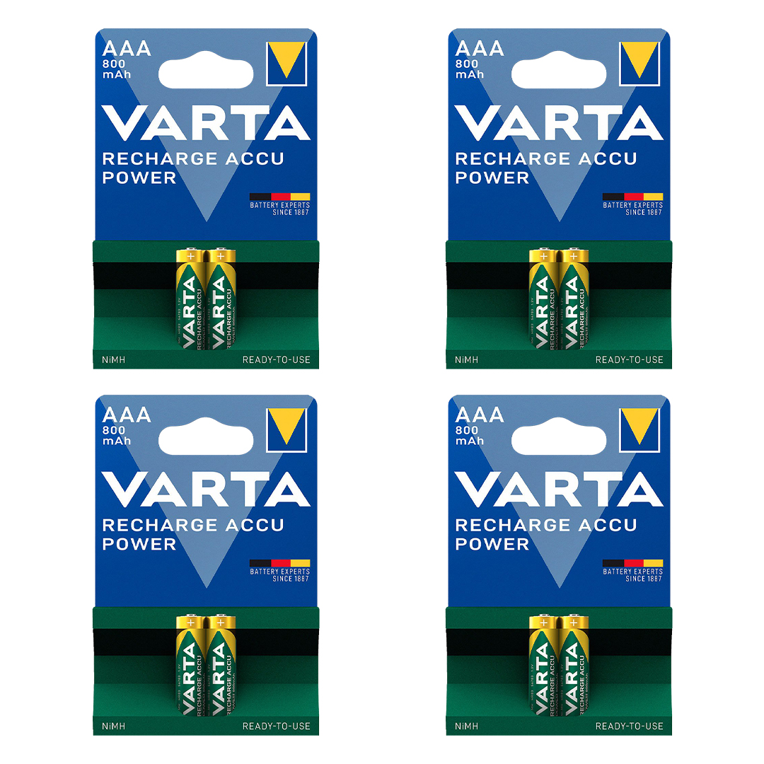 باتری نیم قلمی قابل شارژ وارتا مدل accus 800 مجموعه 8 عددی