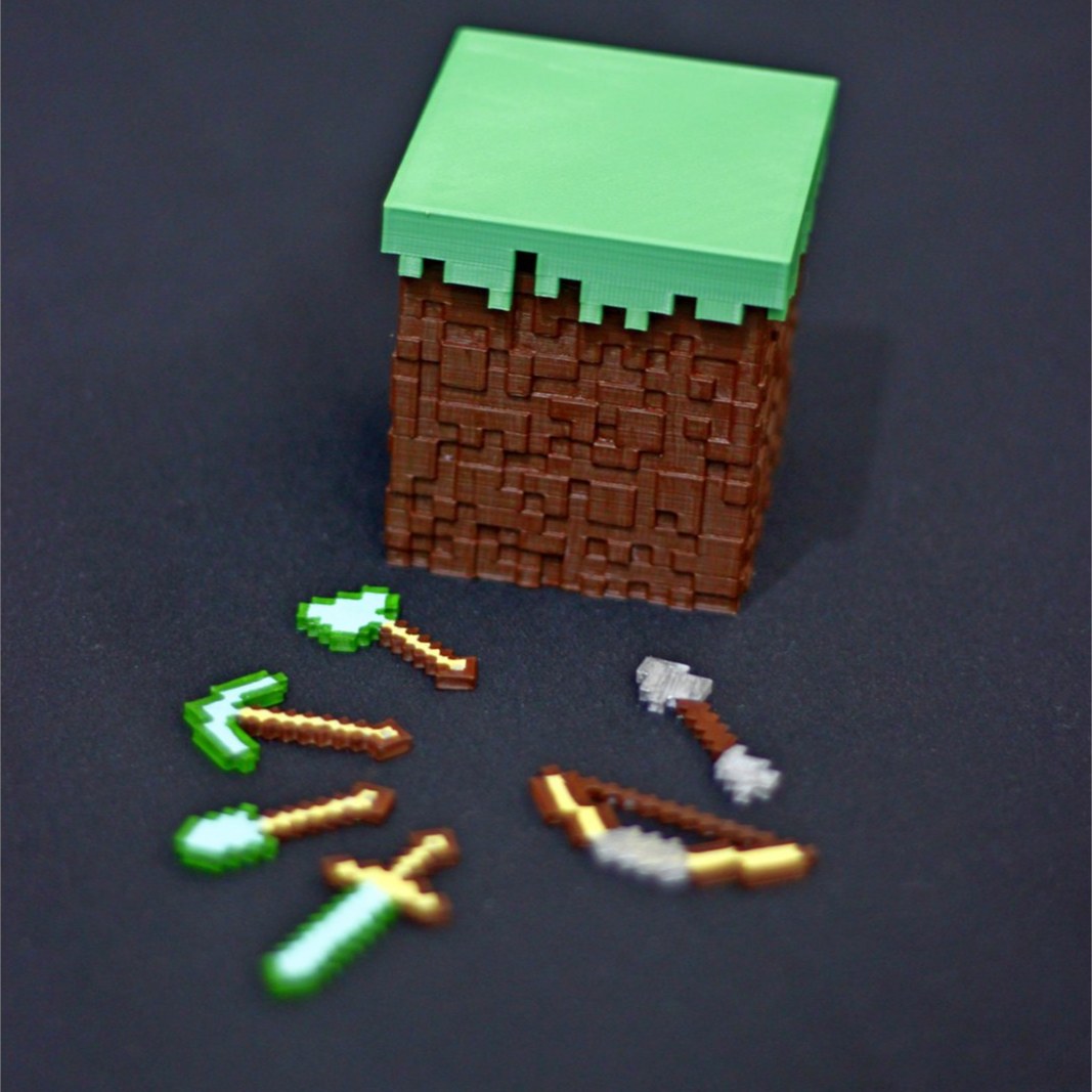 جعبه با طرح زمین (ground) بازی ماین کرافت Minecraft همراه با ابزار