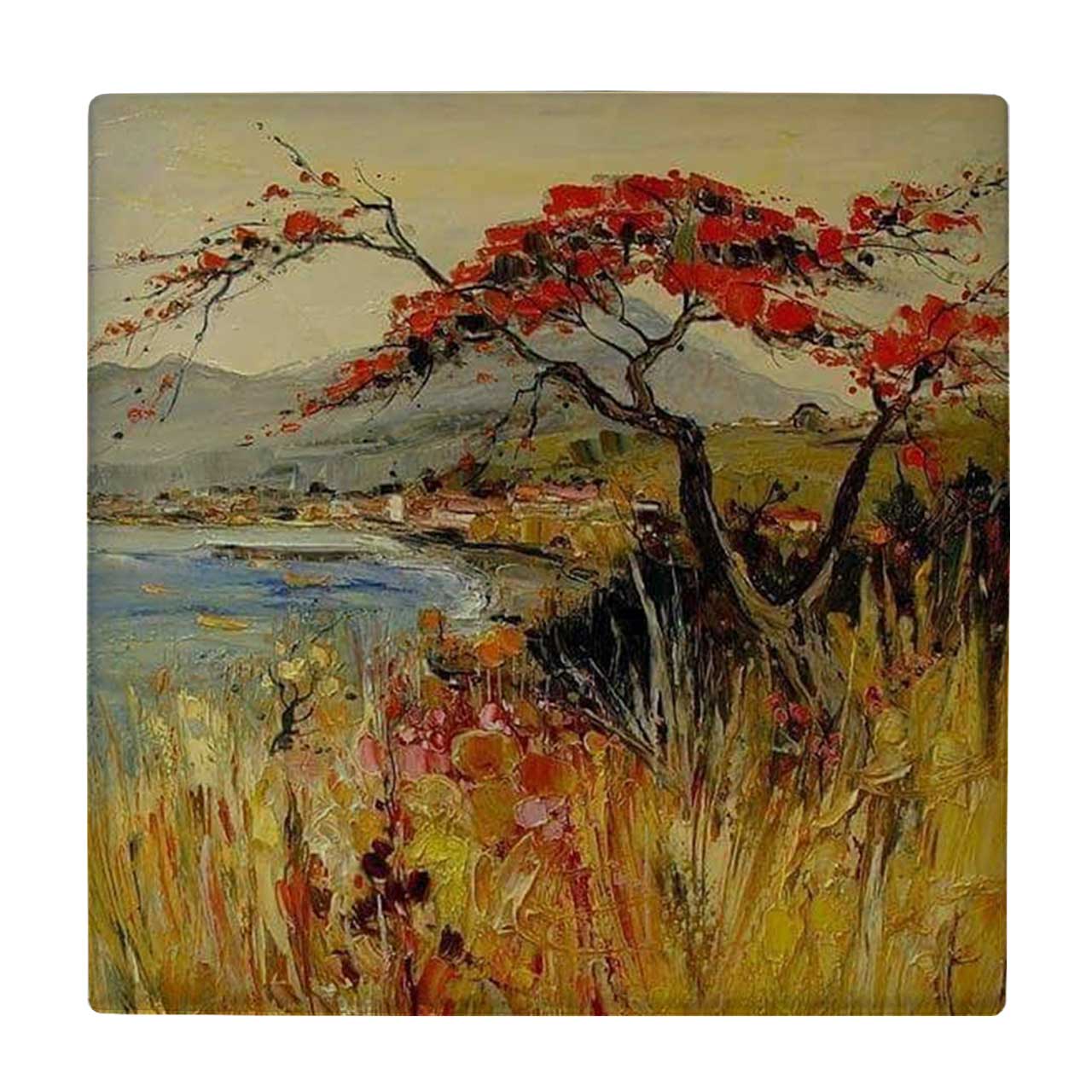  زیر لیوانی طرح نقاشی علفزار و دریاچه کد    3672485_1725