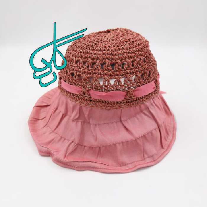 خرید کلاه لبه دار ساحلی حصير بافت كلوش لبه پارچه پليسه دار صورتی کد 2815374 - ردگل