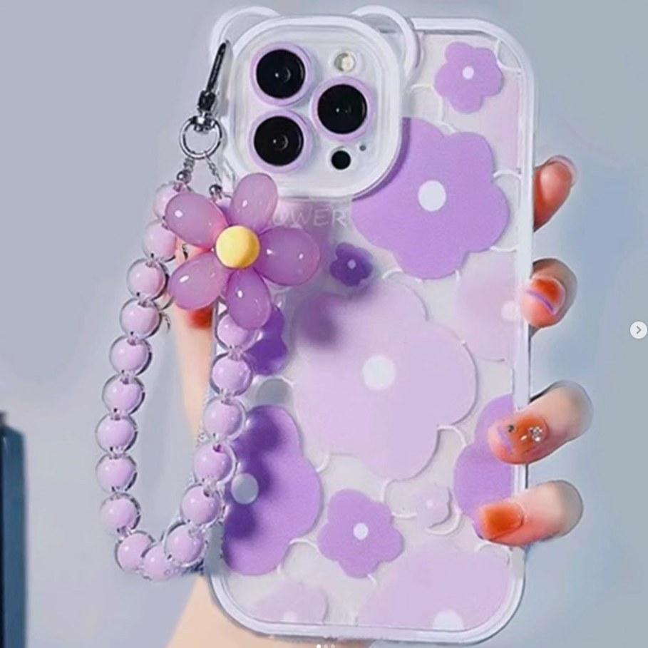 قاب آیفون سیلیکونی طرح گل بنفش زنجیردار  AN156