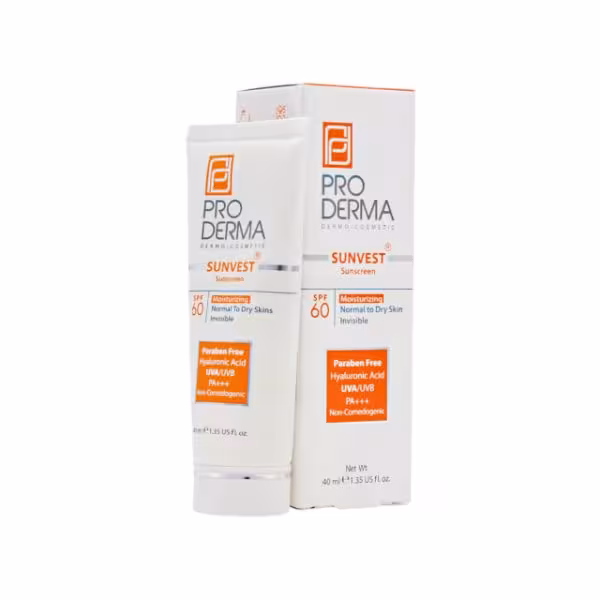 کرم ضدآفتاب حاوی مرطوب کننده SPF60 بی رنگ پرودرما  پوست خشک ومعمولی