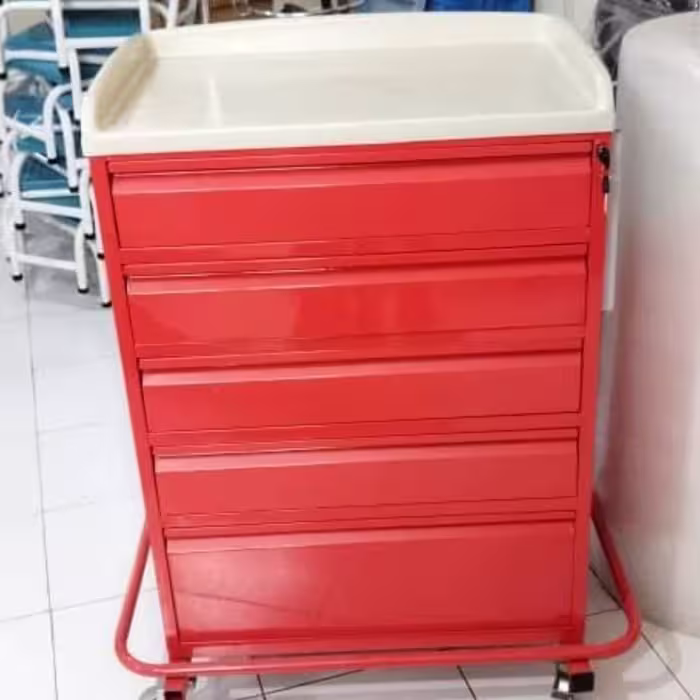 ترالی اورژانس چهار کشو تمام فلزی دو رنگ سفید و قرمز مقاوم وبا کیفیت (پس کرایه)