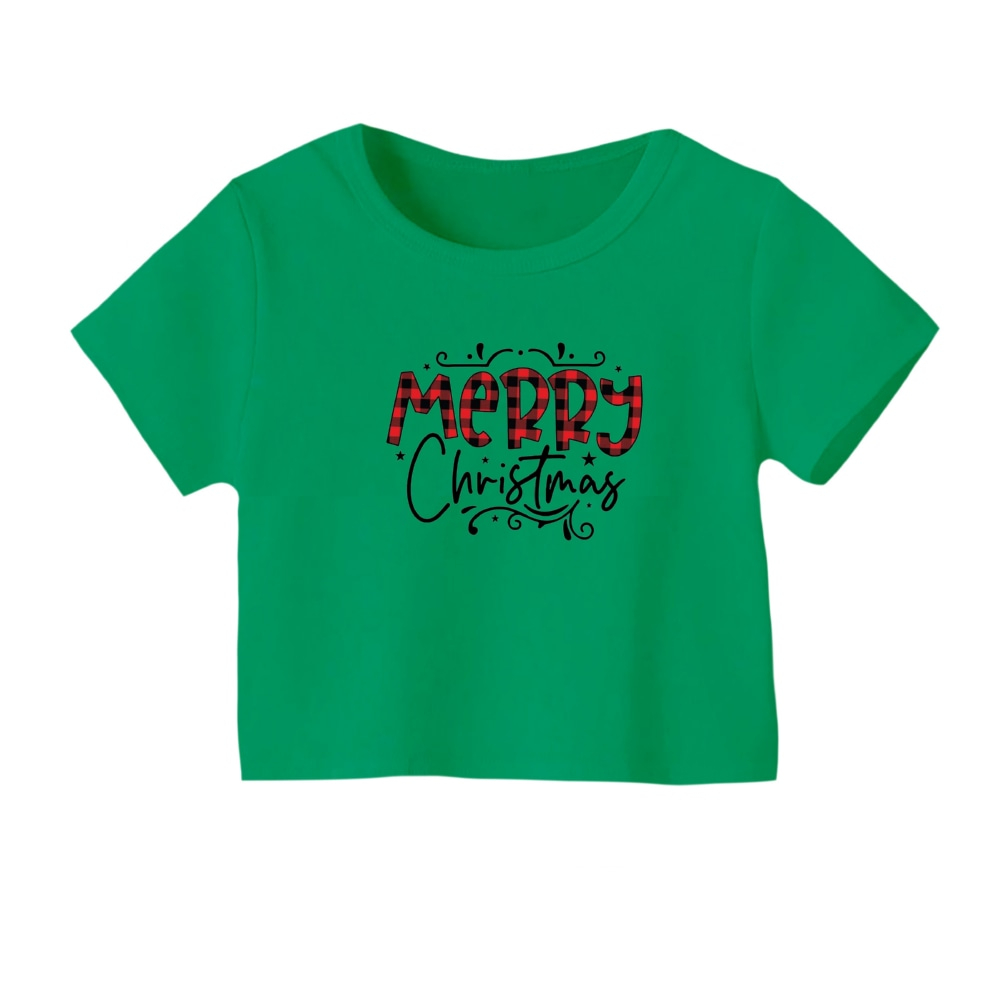 کراپ‌ تی‌شرت آستین کوتاه زنانه مدل نوشته کریسمس کد 20 رنگ سبز