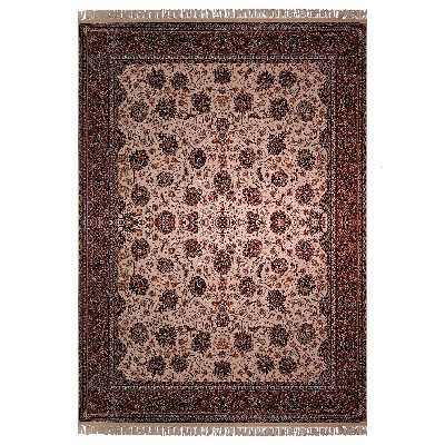 فرش ماشینی زمرد مشهد طرح افشان مدل گل درشت زمینه کرم