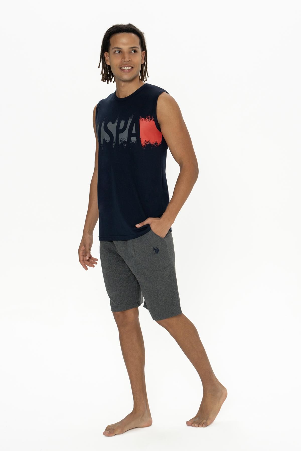 ست پیژامه آبی مردانه پایه تی شرت بدون آستین و مجموعه کوتاه لیزا US Polo Assn