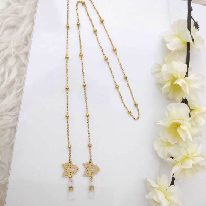 بندعینک با زنجیر استیل و پلاک استیل طرح جغد