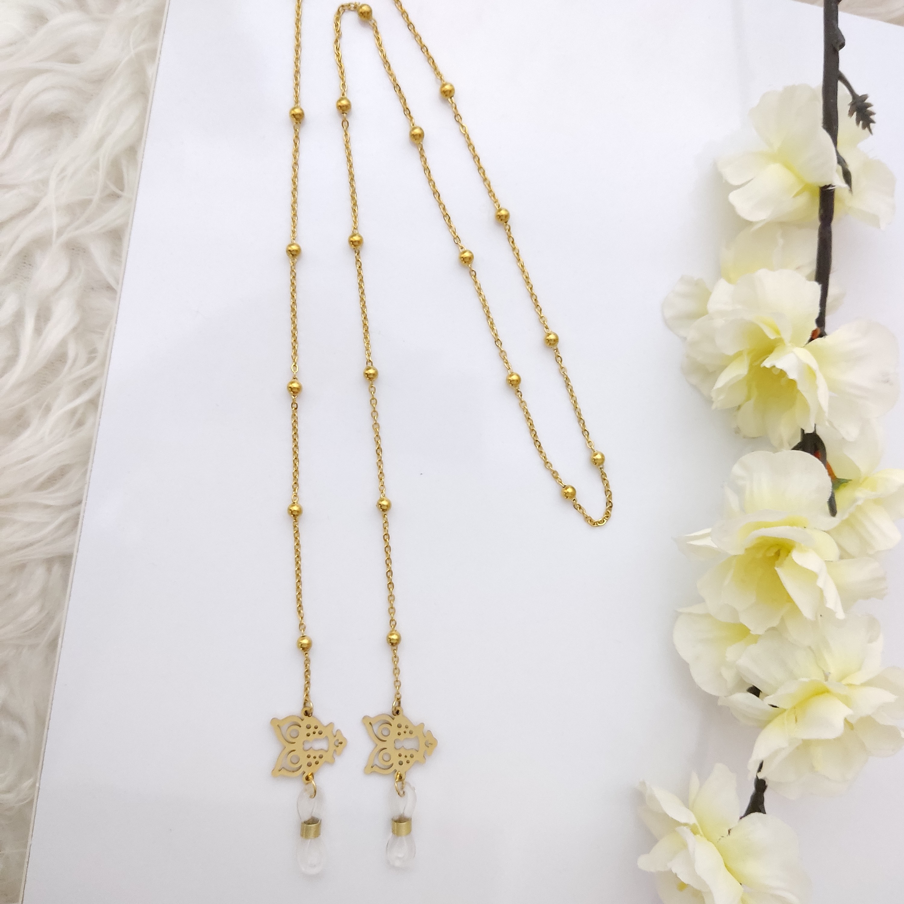 بندعینک با زنجیر استیل و پلاک استیل طرح جغد