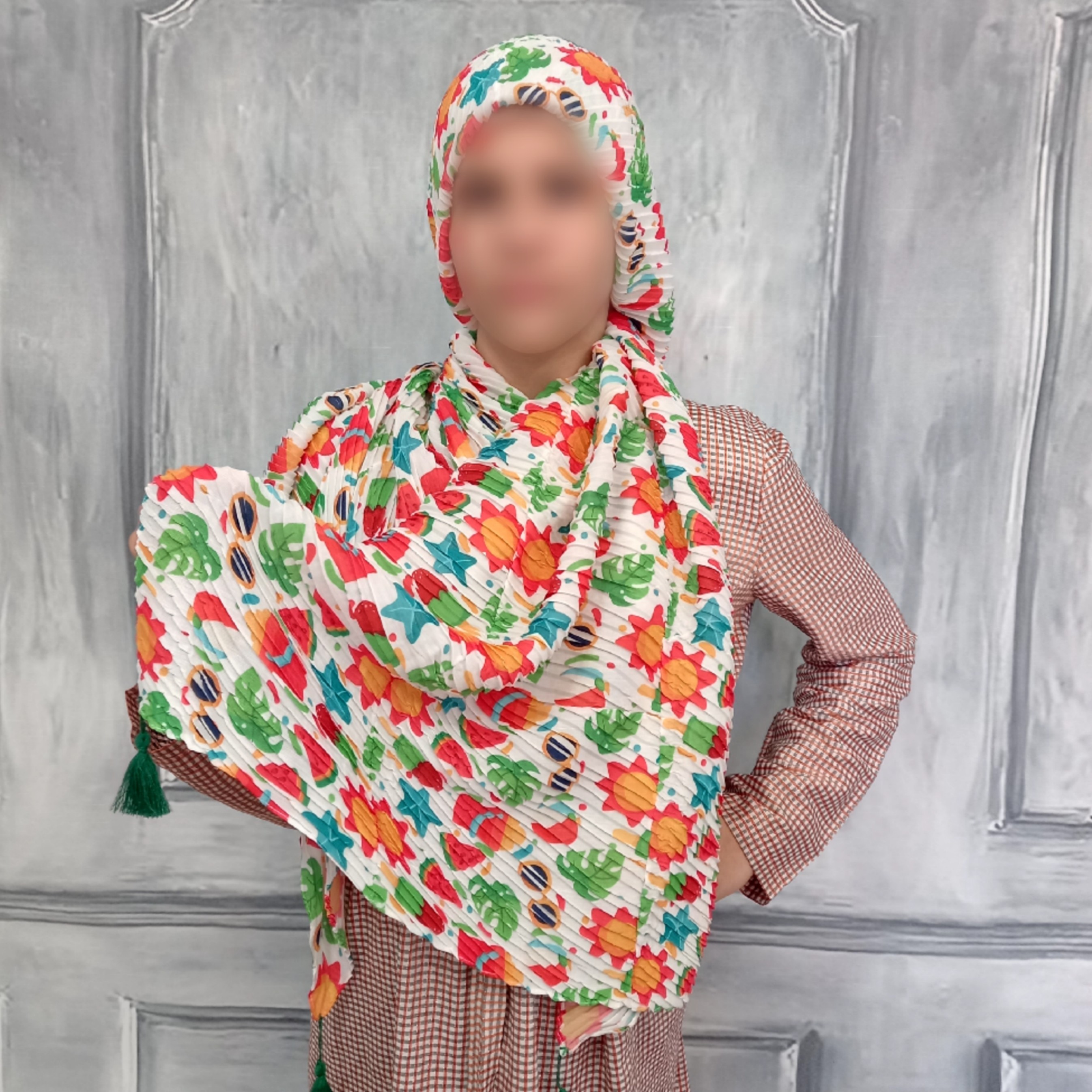 شال نخی پلیسه منگوله دار 10 طرح و رنگ