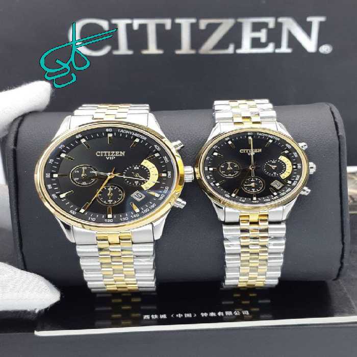 خرید ست ساعت زنانه و مردانه سیتیزن سه موتور فعال فلزی کیفیت بینظیر موتور ژاپن FS جنس استیل رنگ ثابت کد 2115484 - ردگل