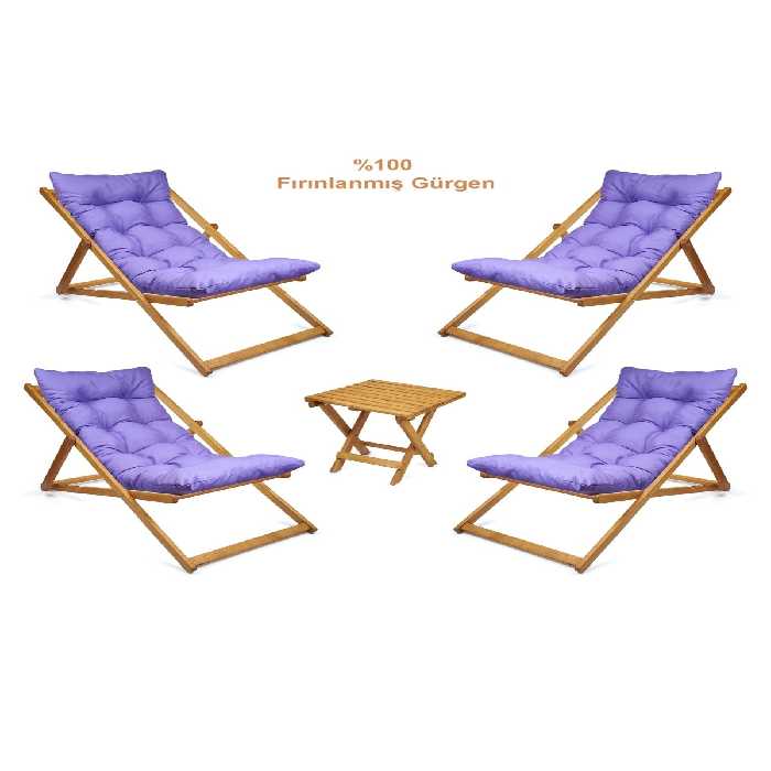 صندلی کمپ بنفش کمپینگ Misty Sezlonk مجموعه Balcone Set Tosing 4 Sezlont 1Sehpa HUNDEMİR