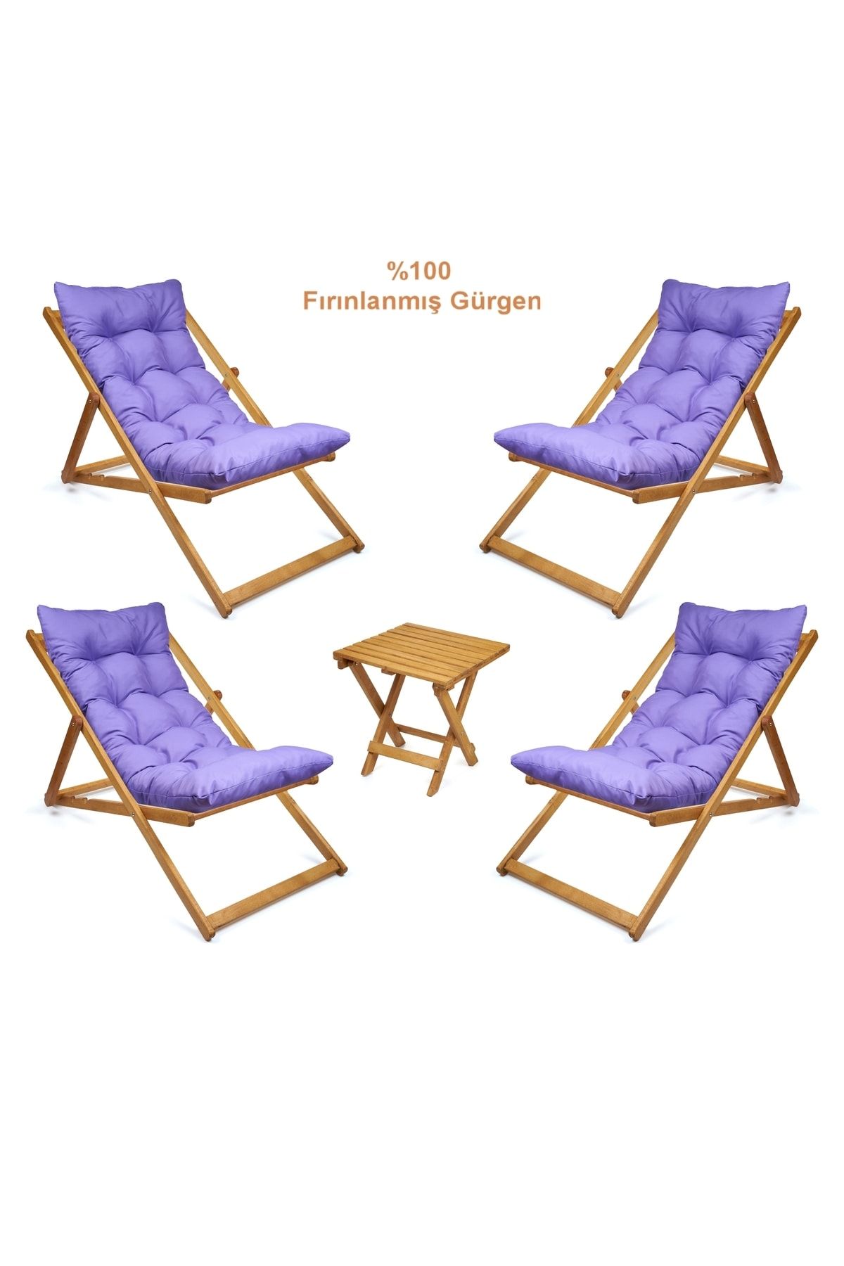 صندلی کمپ بنفش کمپینگ Misty Sezlonk مجموعه Balcone Set Tosing 4 Sezlont 1Sehpa HUNDEMİR
