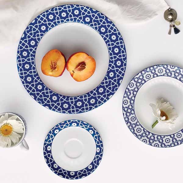 سرویس 6 نفره چینی زرین طرح میبد سرمه ای قالب ایتالیا 28 پارچه
