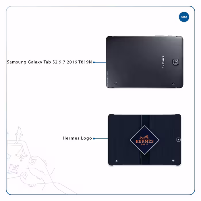 برچسب پوششی ماهوت مدل Hermes-Logo مناسب برای تبلت سامسونگ Galaxy Tab S2 9.7 2016 T819N