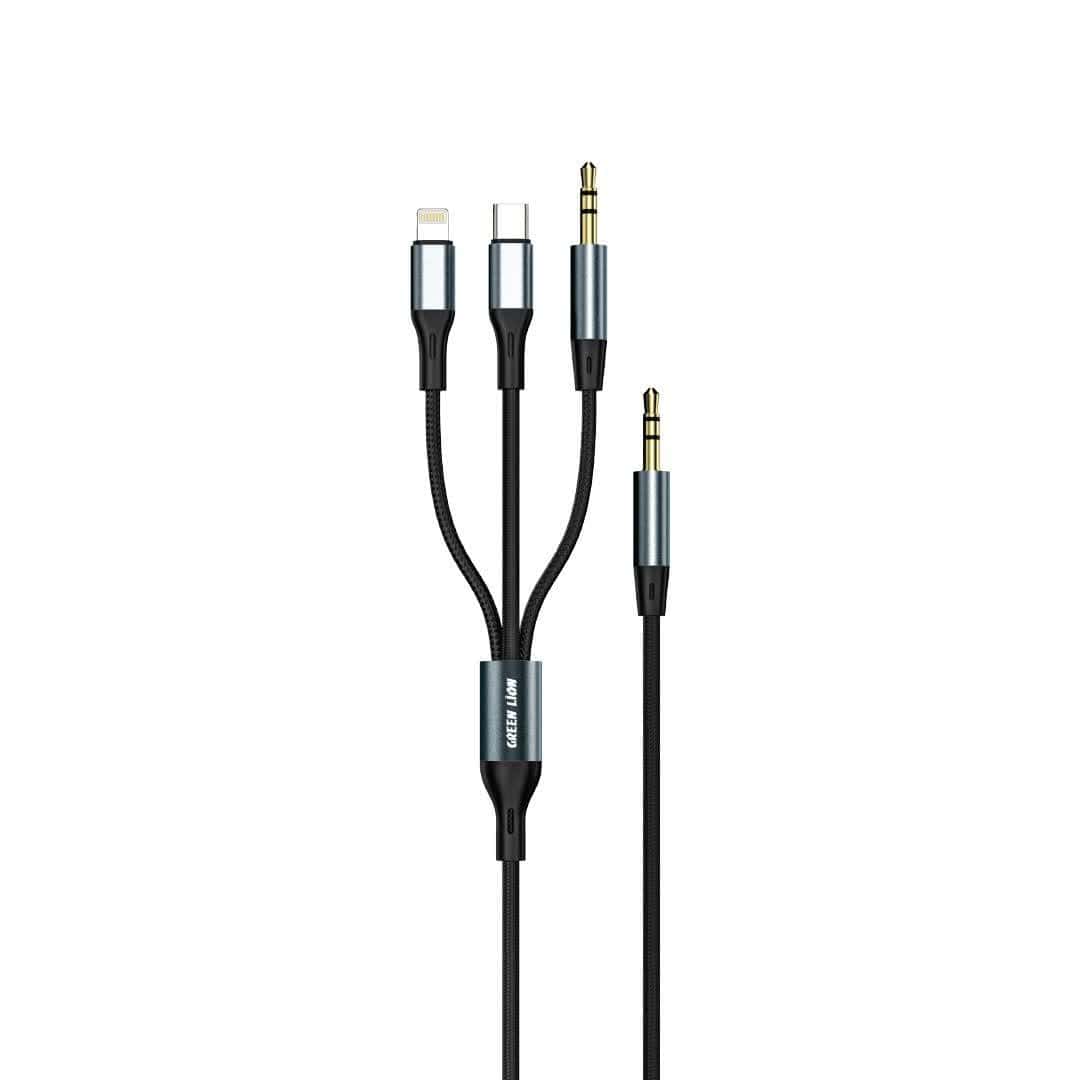 خرید سیم شارژ آی یو ایکس 3 در 1 گرین لاین Green Lion 3 In 1 AUX Cable با بهترین قیمت