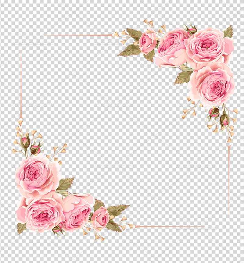 عکس PNG کادر گل و برگ صورتی | گرافیک با طعم تربچه