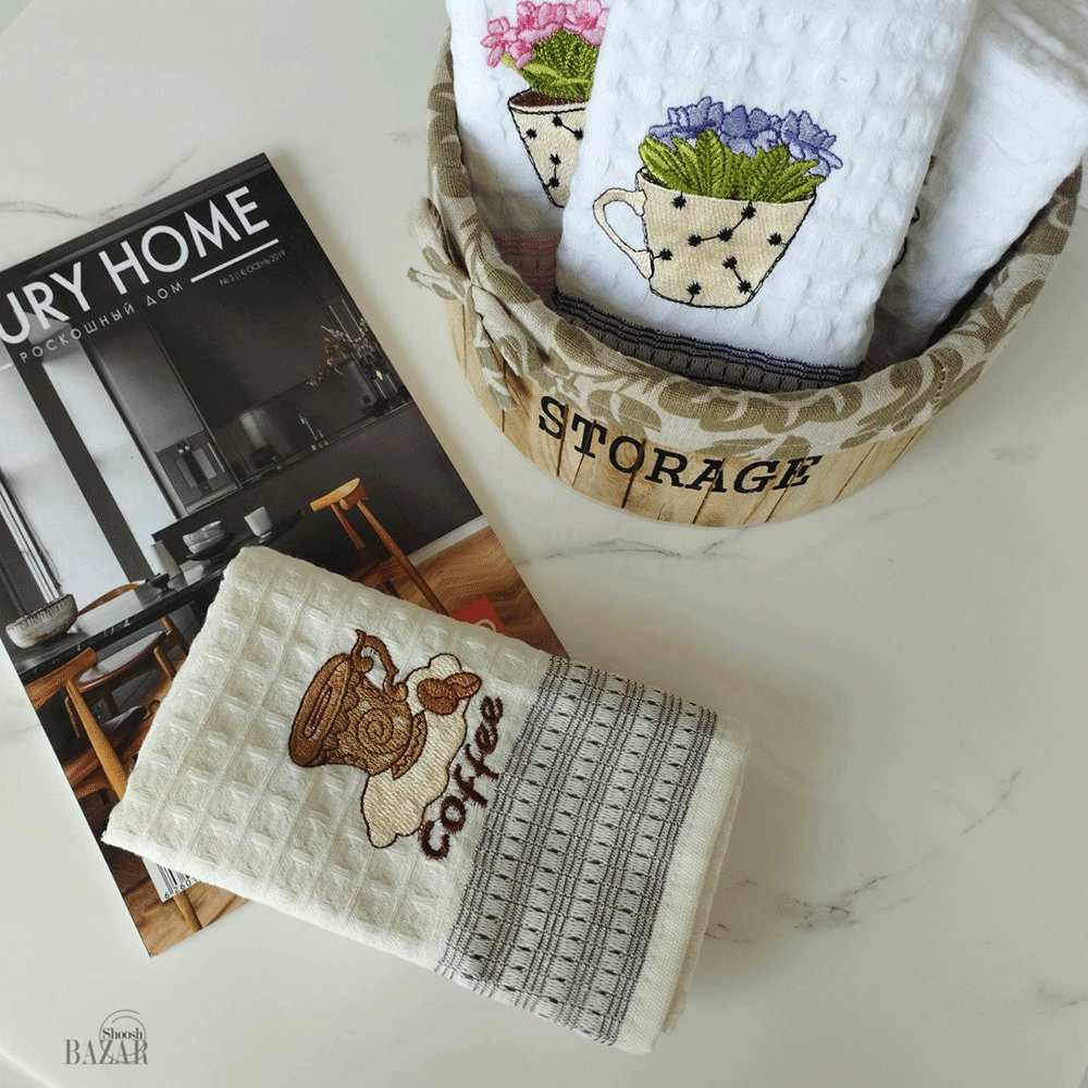 دستمال نخی آبگیر آشپزخانه مدل وافلی سایز 70*50