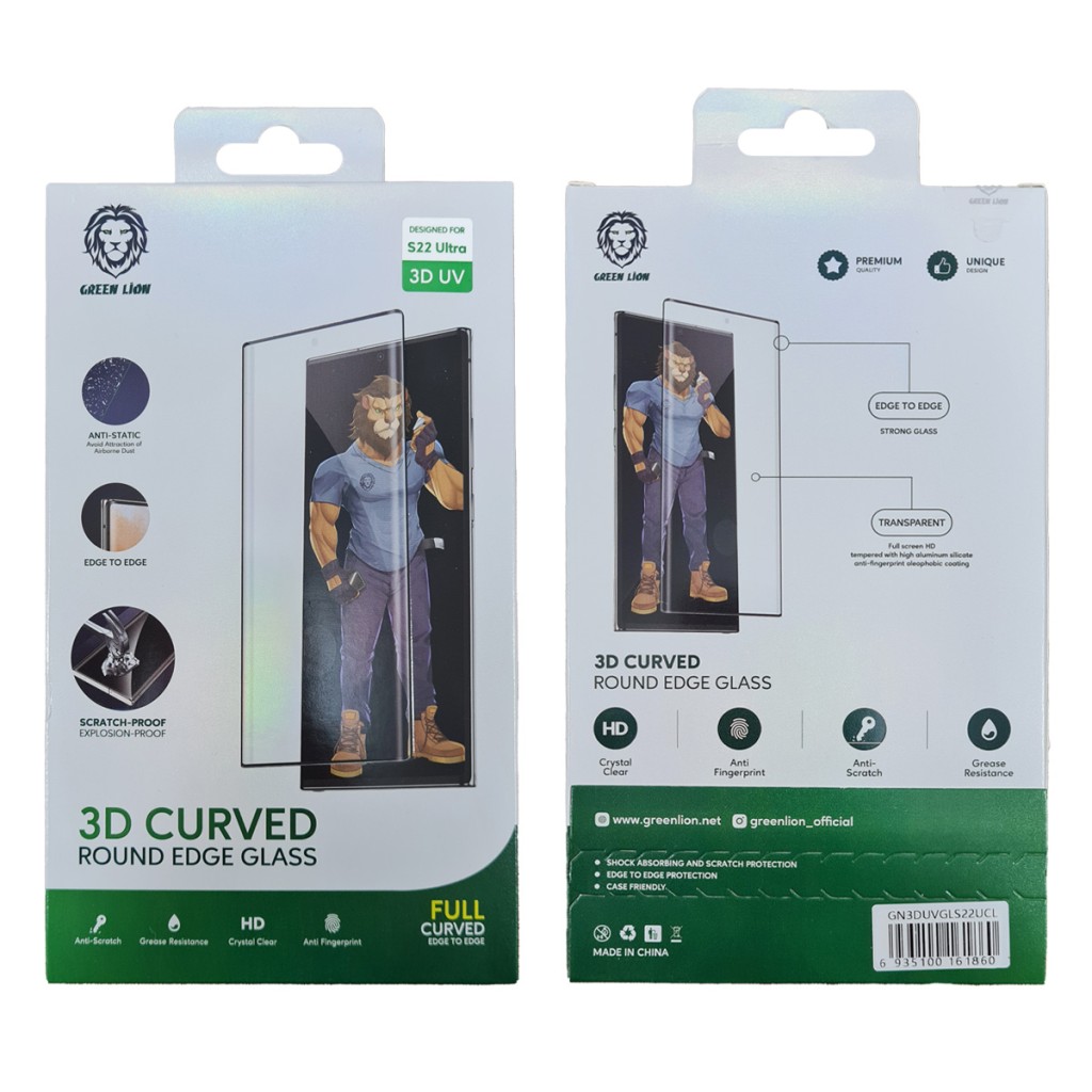 گلس شفاف گرین لاین 3D Curved Round Edge سامسونگ S22 Ultra