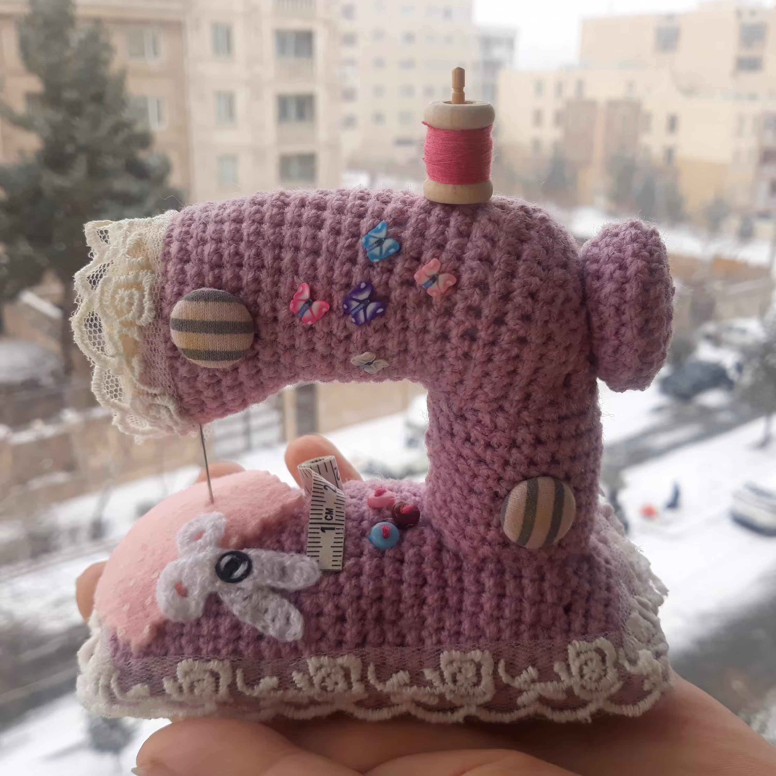 جاسوزنی قلاب بافی دست بافت مدل چرخ خیاطی