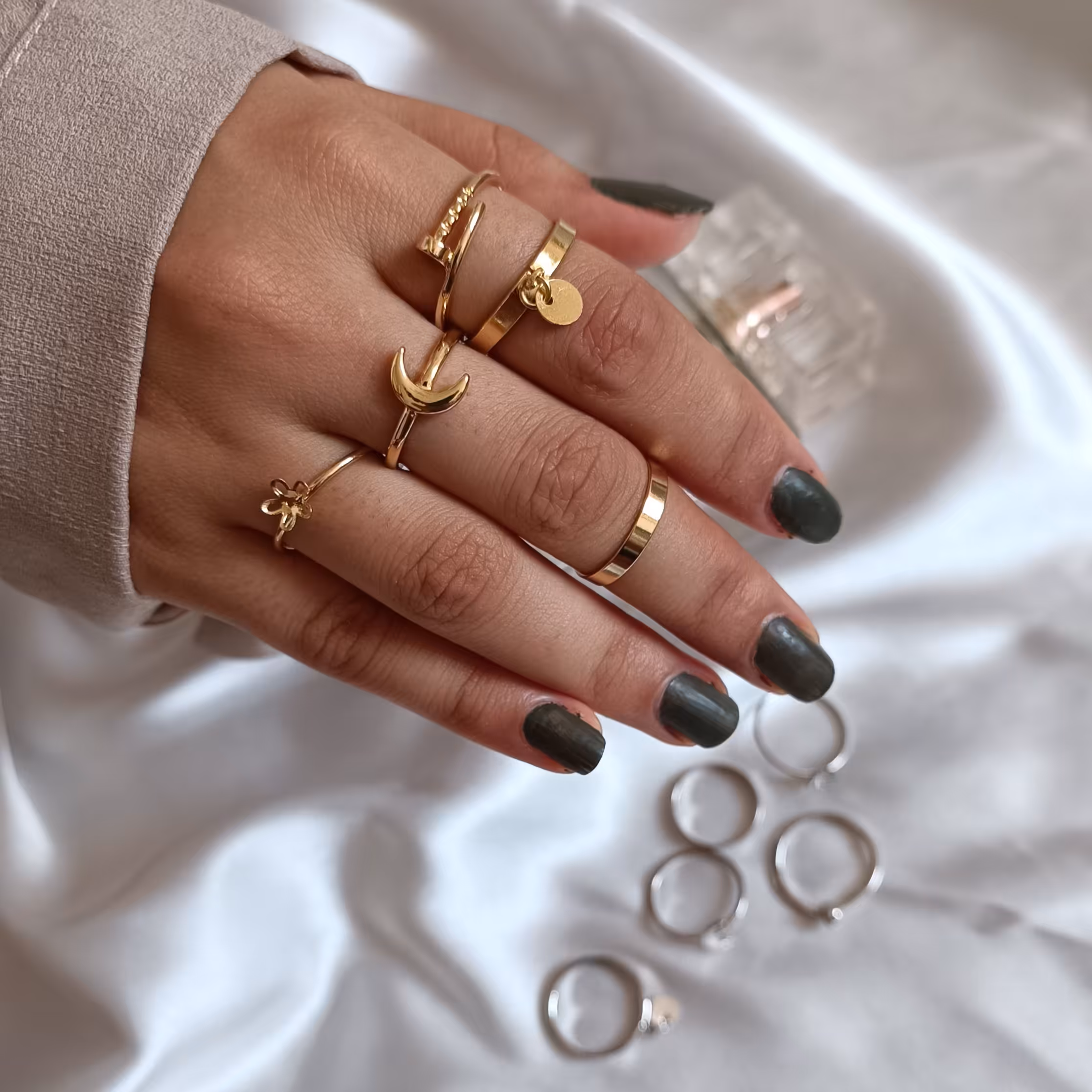 مجموعه 5 عددی پک انگشتر میخی و ماه