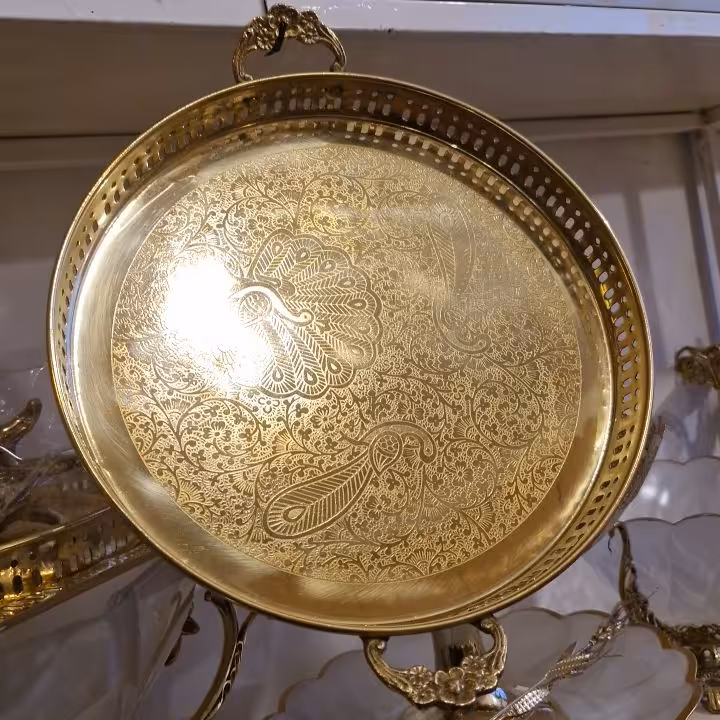 سینی دسته دار برنز هندی،طرح طاوس