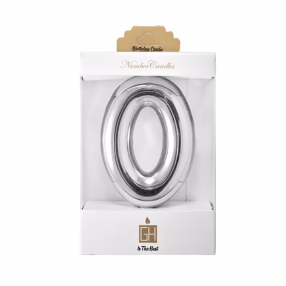 شمع کروم نقره ای عدد صفر (0)( شمع کروم.شمع عدد صفر.شمع 0 .شمع رو کیکی.شمع تولد.شمع ساده