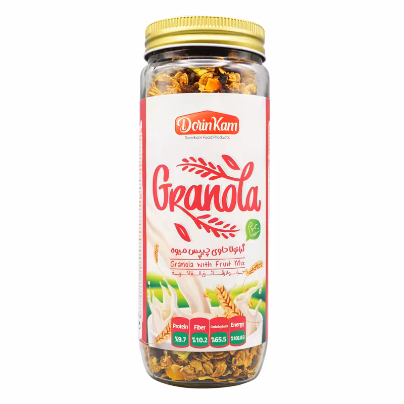 گرانولا شیشه ای درین کام طعم چیپس میوه 380 گرمی