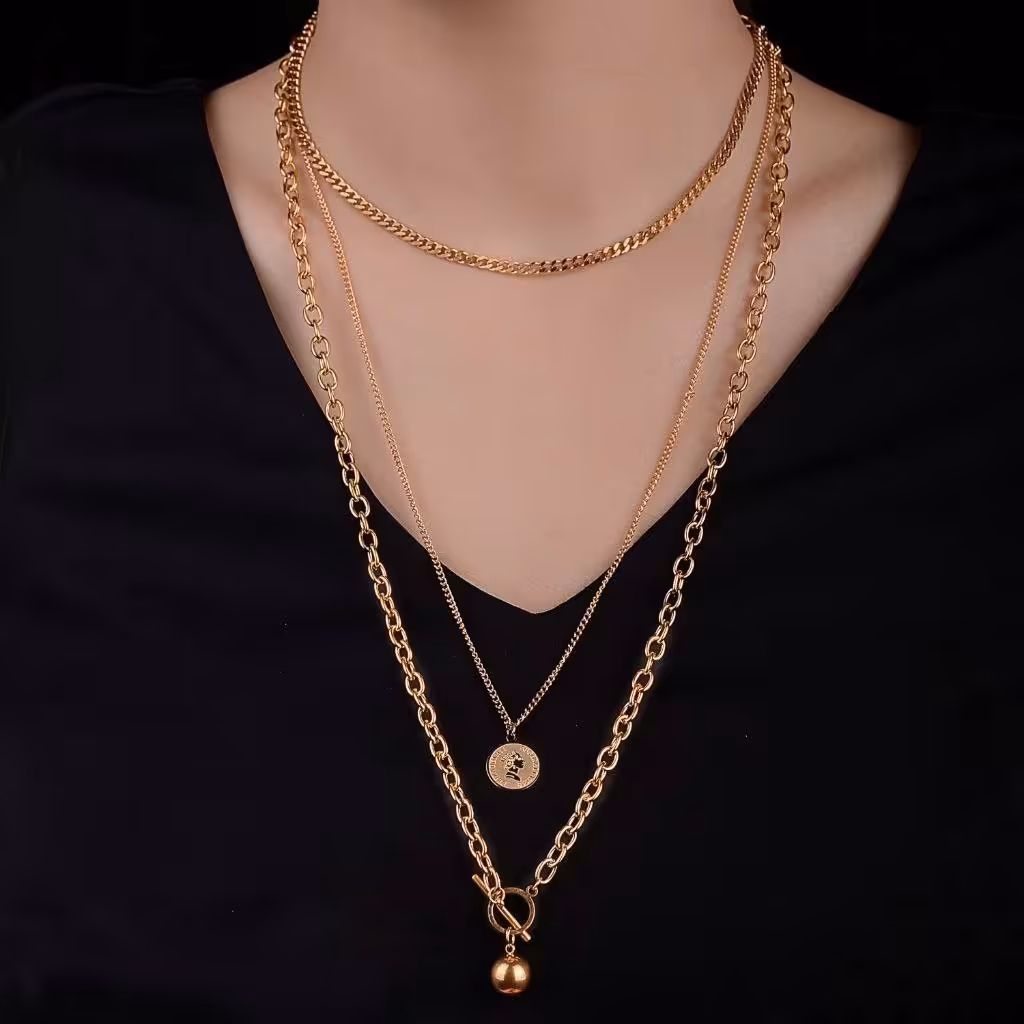 گردنبند سه ردیفه الیزابتی بلند