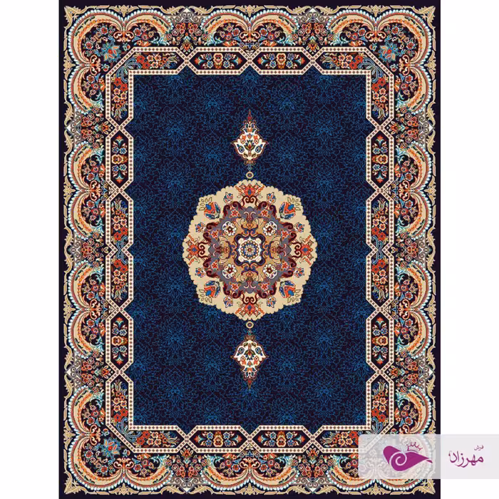 گلیم ماشینی یک در یک و نیم طرح  هالیدی سرمه ای با سایزبندی متنوع