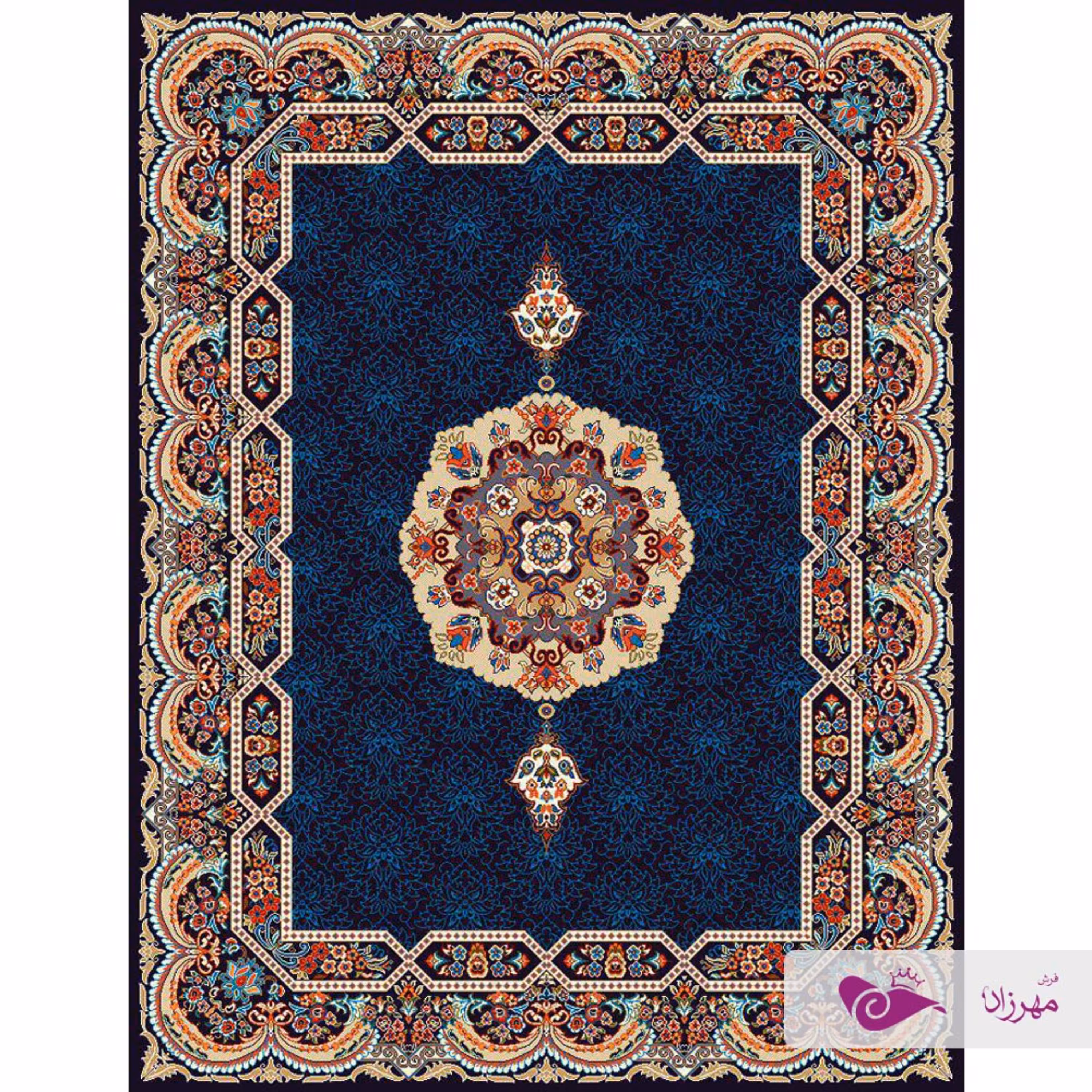 گلیم ماشینی یک در یک و نیم طرح  هالیدی سرمه ای با سایزبندی متنوع