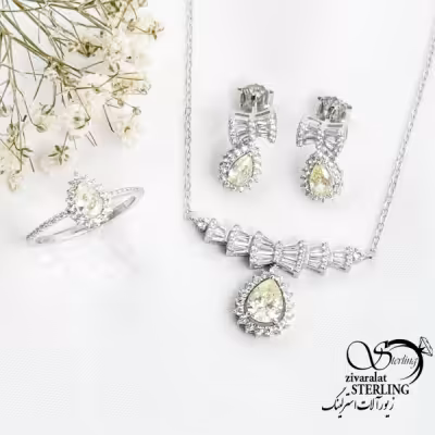 نیمست نقره نگین لیمویی عیار925 کد 16818