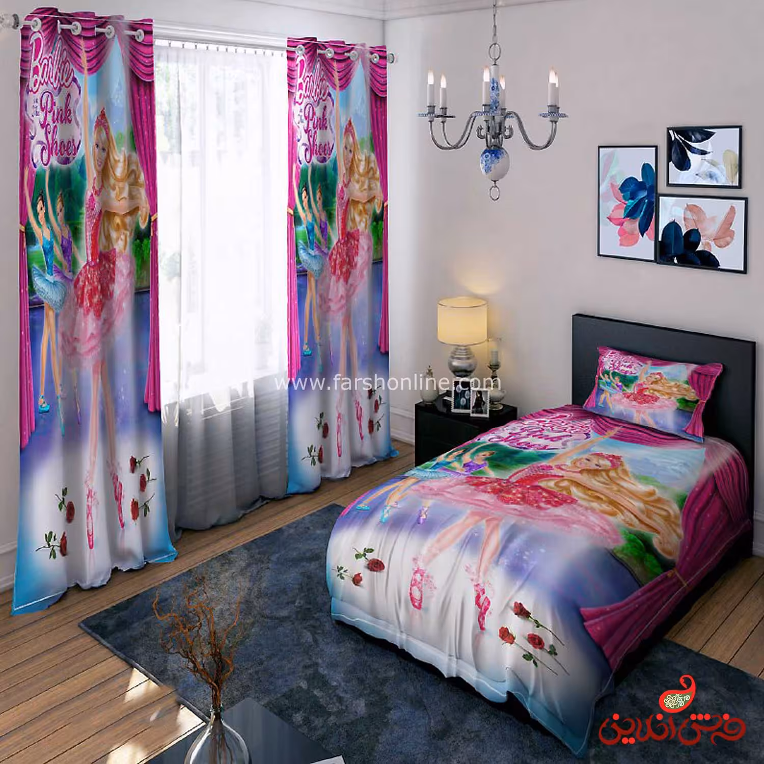 روتختی طرح باربی و کفش صورتی کد 15607