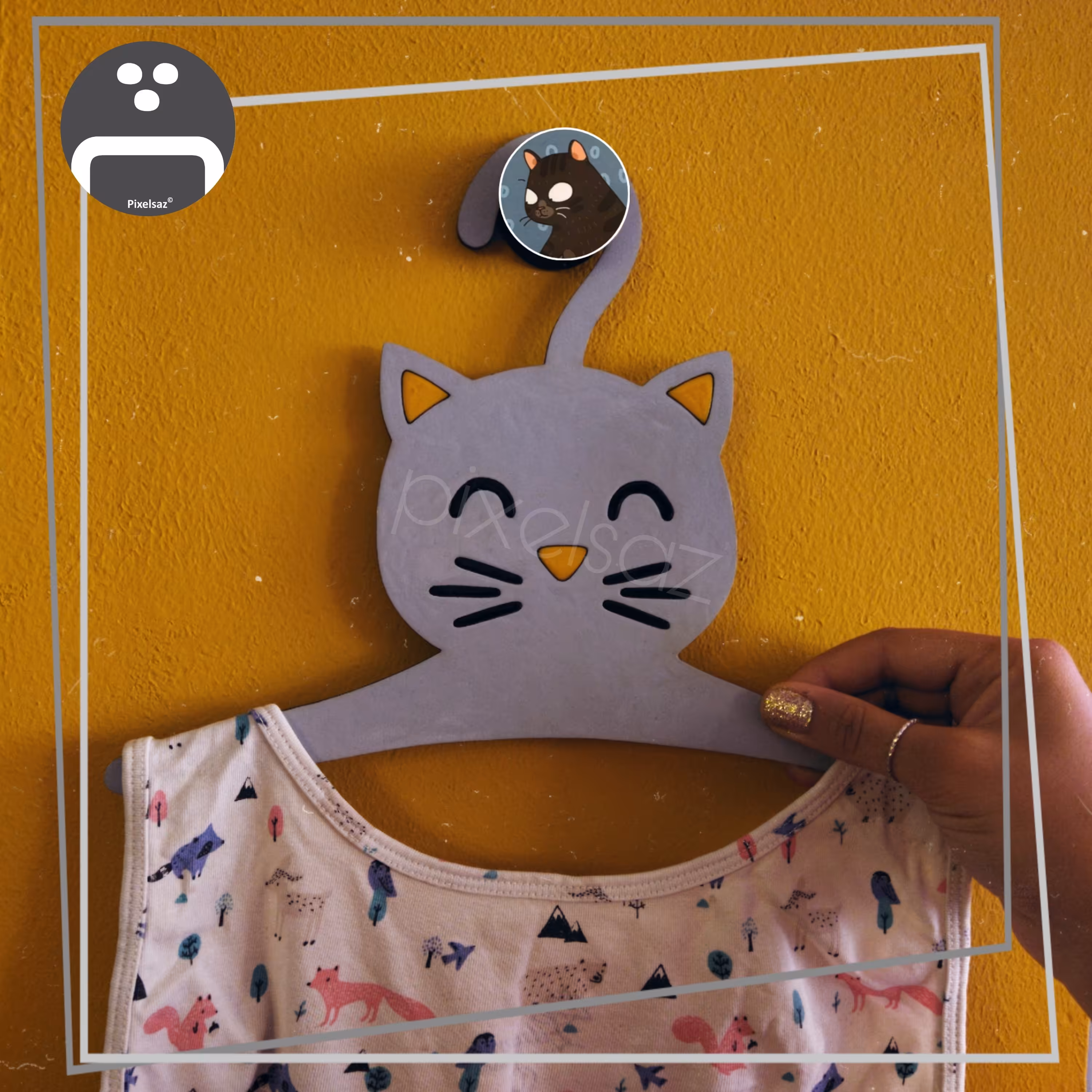 چوب لباسی کودک طرح گربه،طول 25 سانت